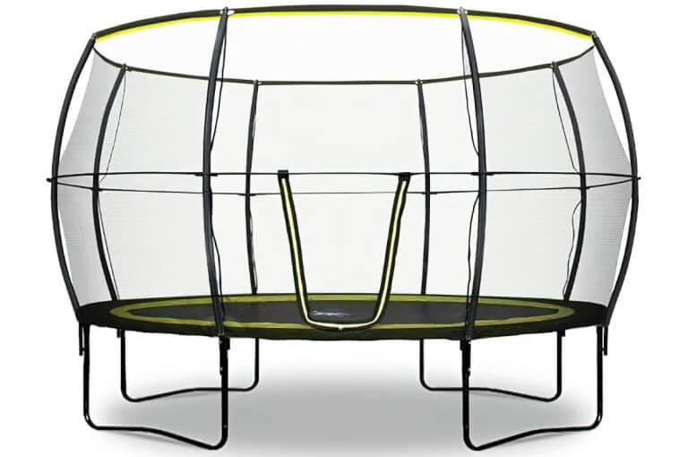 Base Jump Trampoline with Halo ll Enclosure in black with green ascent