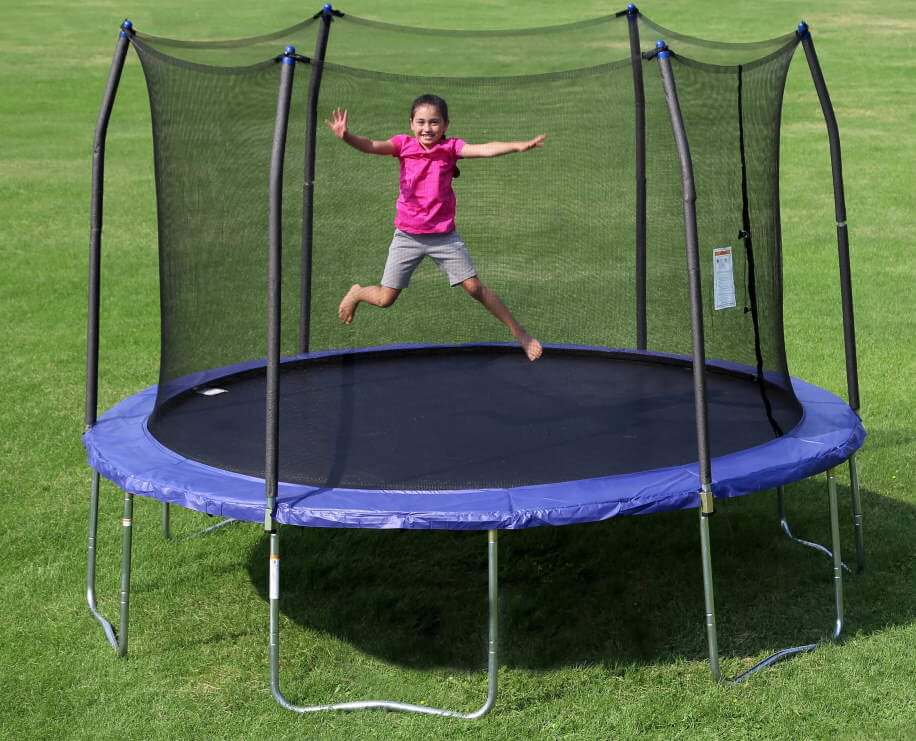 Skywalker 12 foot round trampoline with safety enclosure blue