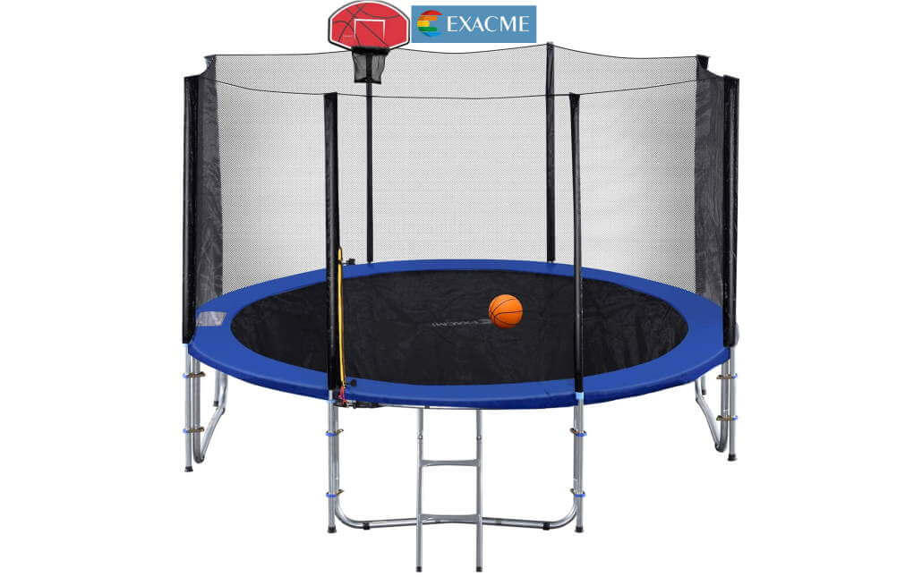 Exacme 14 ft best buy trampoline with included basketball hoop and ladder