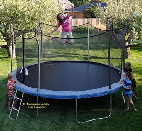 Trampoline with outlet cage