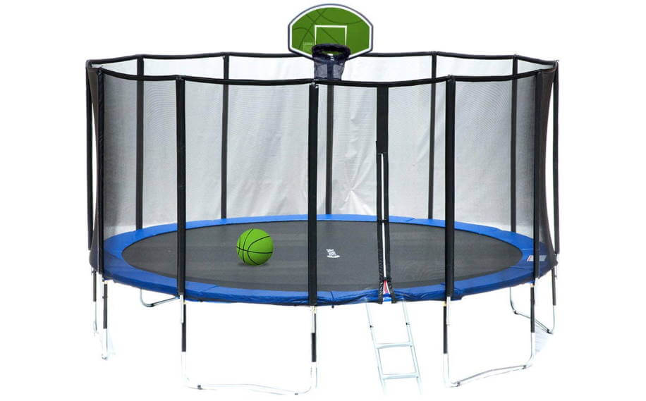 ExacMe 15 Foot Luxury Trampoline with Rectangular Basketball Hoop and