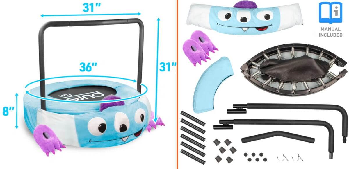 pure fun monster trampoline dimensions and included parts