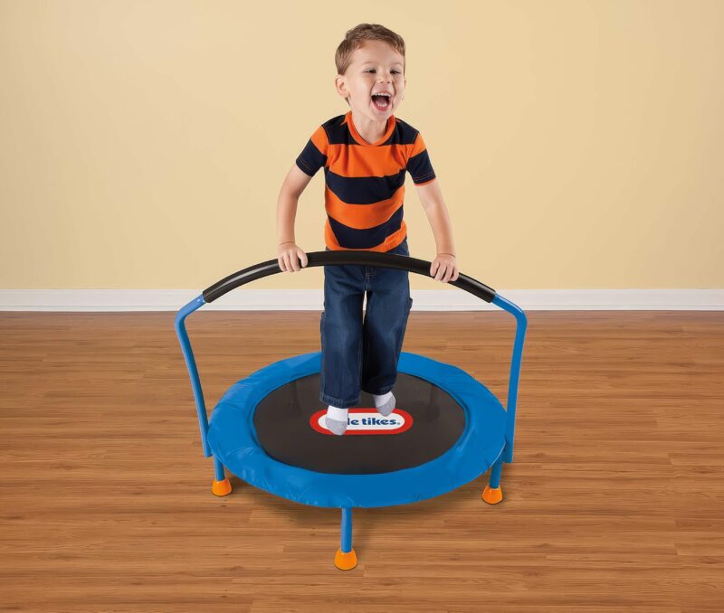 toddler jumping on little tikes 3' trampoline