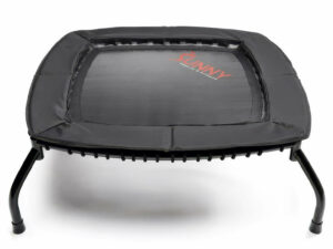 A top-down view of the 36-inch Sunny Health & Fitness trampoline, showcasing its quadrilateral design with a padded edge cover.