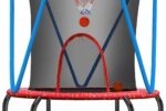 indoor zupapa trampoline for kids with basketball hoop, in red and blue