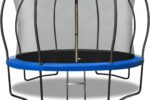 wamkos trampoline - blue, round, with 4 W shaped legs, enclosure and a ladder
