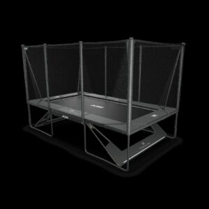 ACON X 17ft black rectangular trampoline with zero-gap safety enclosure net and adjustable ladder