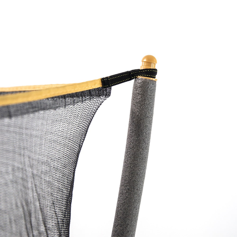 Closeup of Skywalker Safari Explorer jump mat showing polka-dot pattern and lion graphic with sewn-in safety net attachment